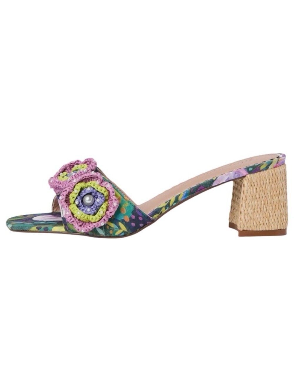 NWOB $99 Blue by Betsey Johnson - Dietrich Bright Floral Raffia Heel Slides - Picture 6 of 8